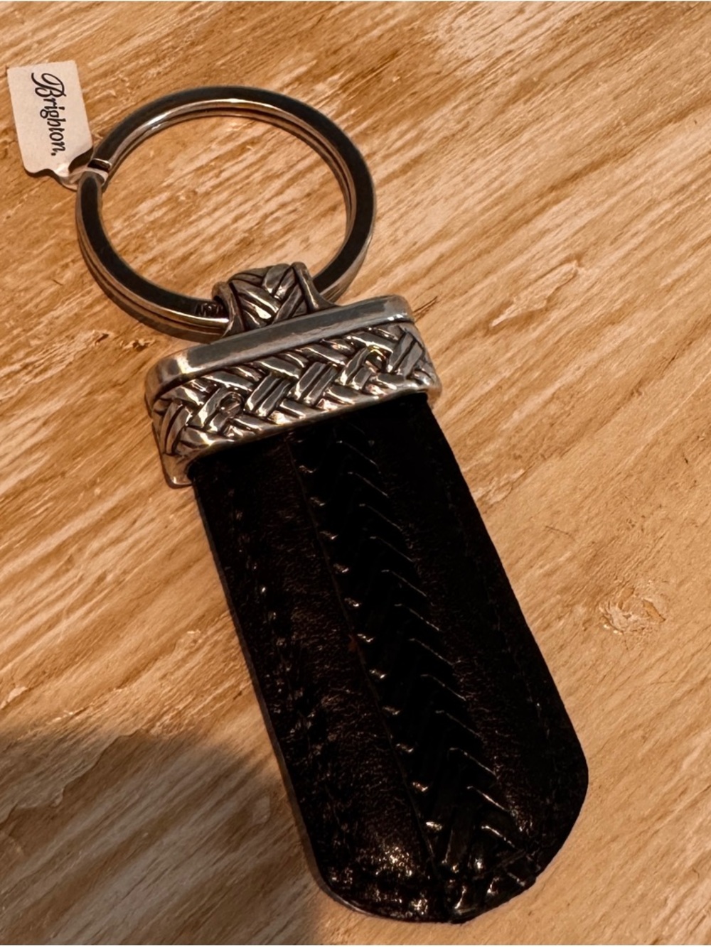 NWT Brighton Black Leather Braided Key Fob with Silver Hardware